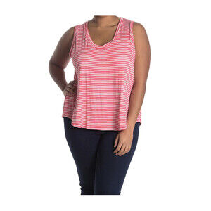 Lush Double V-Neck Tank Top In Coral White Plus Size 2X